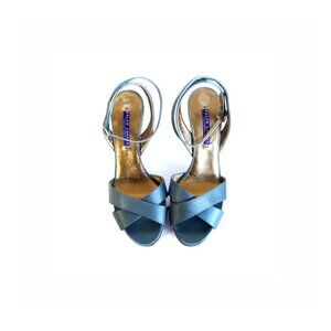 VTG Y2K Ralph Lauren Collection Heels Teal Satin Platform Heels